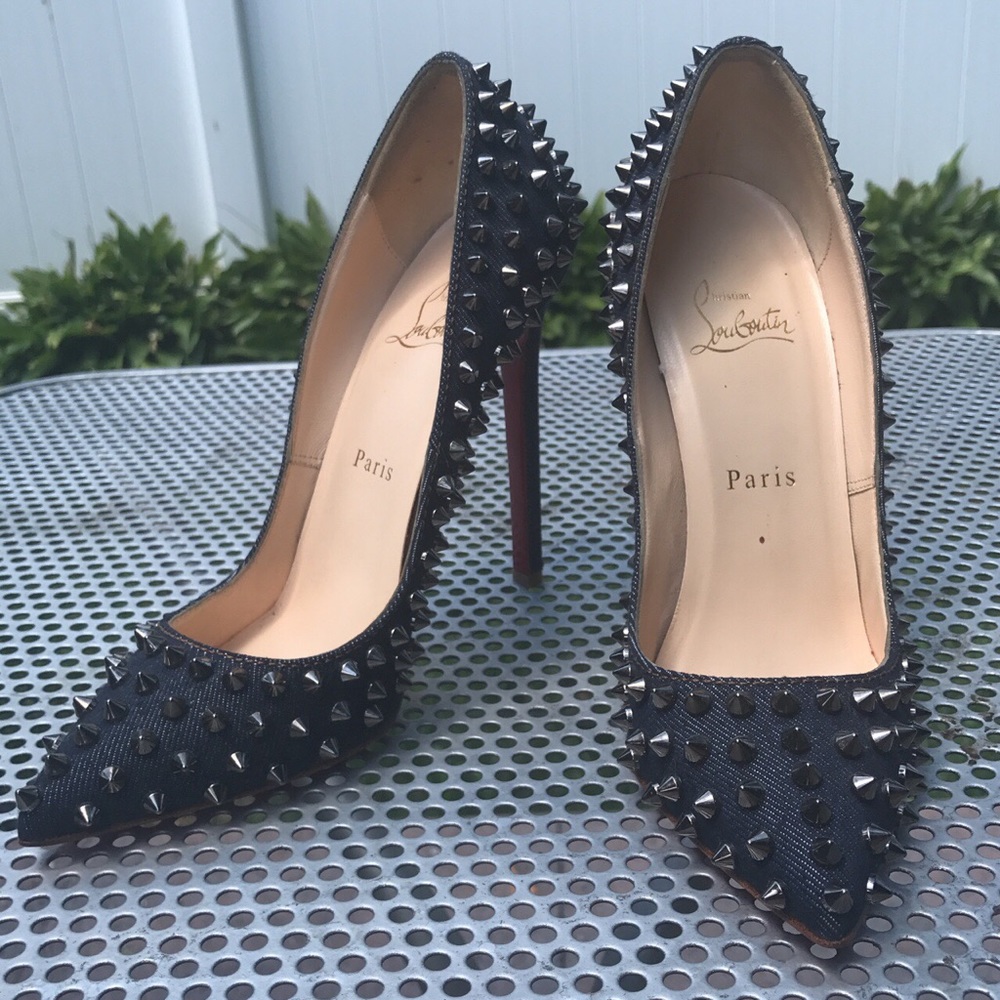 Authentic Pigalle 120 denim studded Louboutins.